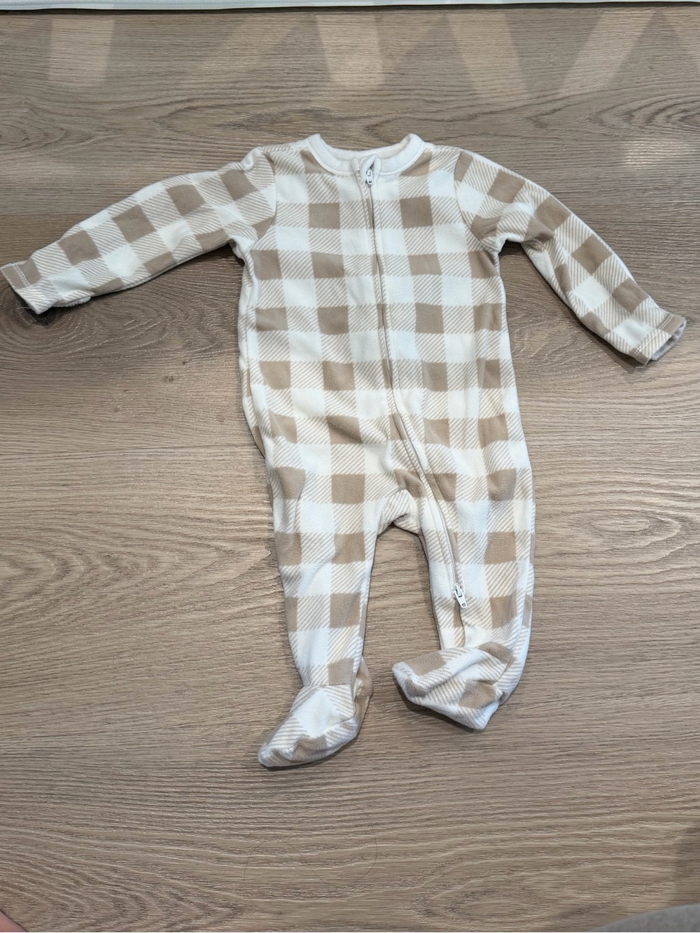 Neutral Plaid Zipper Footed One-Piece (6-9 months)